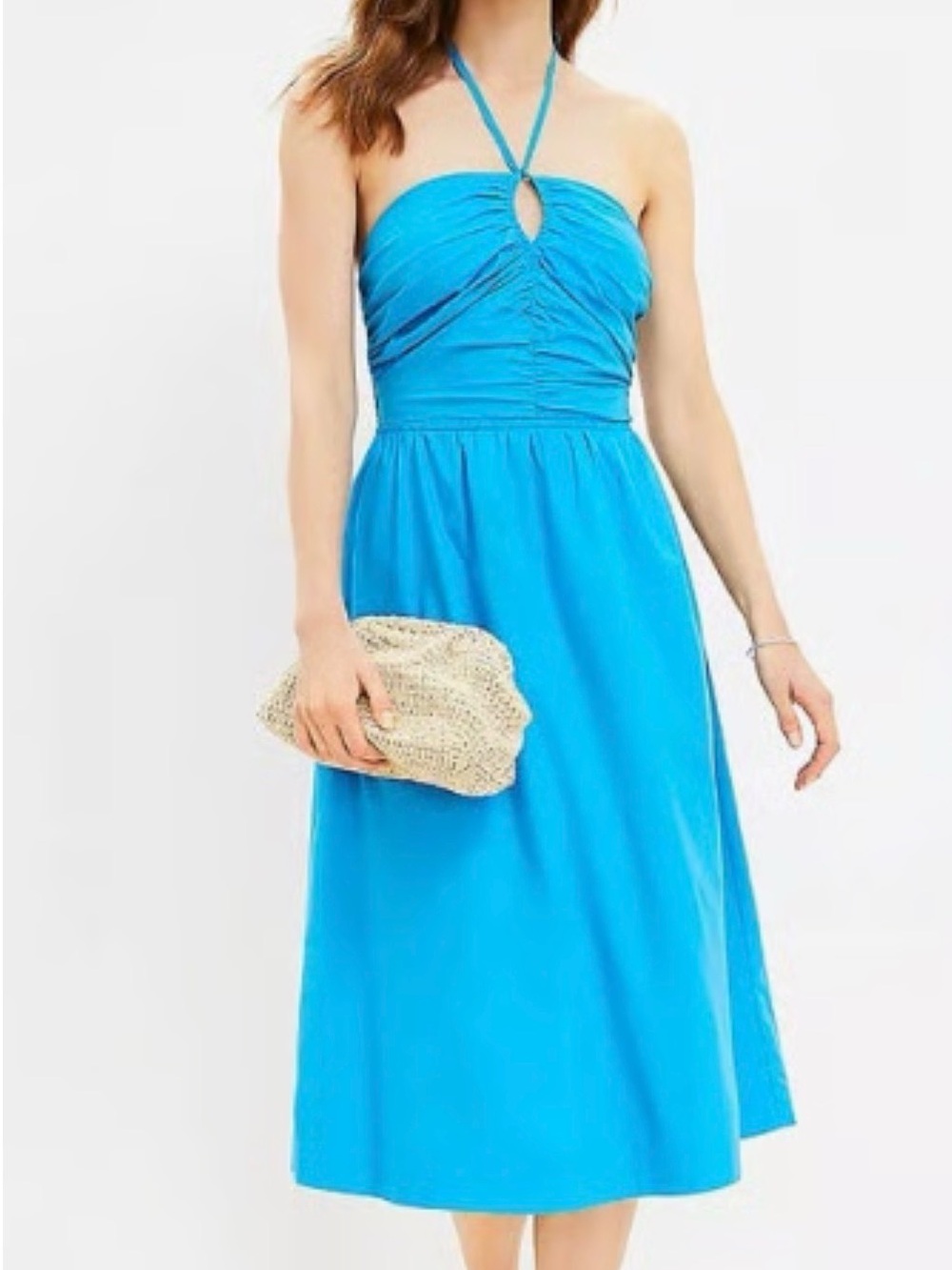 LOFT Bright Blue Strapless Midi Dress with Keyhole Halter